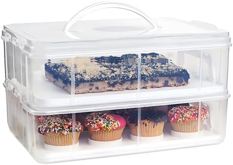 Pojemniki na babeczki |   2-warstwowy przezroczysty pojemnik na babeczki z pokrywką i uchwytami na 24 standardowe babeczki Muffin Traveler – Stacking Cupcake Pie Storage Container (Biały) Pojemniki na babeczki Pojemniki na babeczki