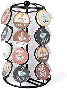 Uchwyty na kapsuły kawy |   Nifty K Cup Holder – Kompatybilny z K-Cupami, Karuzela na kapsułki kawy | Uchwyt na 24 K-Cupy, obraca się o 360 stopni, platforma Lazy Susan, nowoczesny czarny design, organizer na blacie kuchennym do domu lub biura Uchwyty na kapsuły kawy Uchwyty na kapsuły kawy