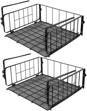 Wiszące kosze kuchenne |   Koszyk do przechowywania pod półką 2-sztukowy, kosz druciany, regulowany organizer pod szafkę, dodatkowy stojak do przechowywania dla organizera w kuchni, pralni, spiżarni, biurku, regale na książki (czarny) Wiszące kosze kuchenne Wiszące kosze kuchenne